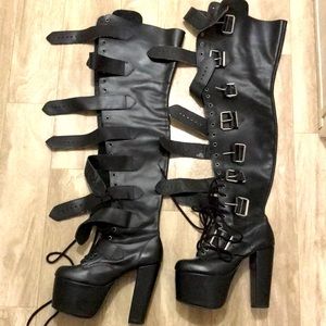 London England new rock boots they lace all the way up the thighs and I am 5-7